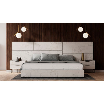 Nova Domus Marbella Italian Modern White Marble Bed With 2 Nightstands, Eastern King