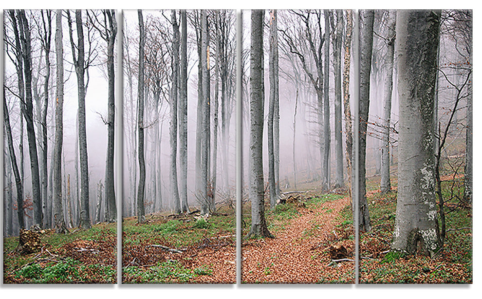Thick Woods in Morning Forest, Modern Forest Canvas Art, 48"x28", 4 Panels