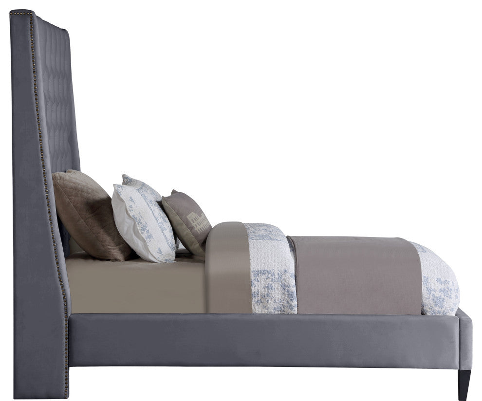 Fritz Velvet Upholstered Bed, Gray, Twin