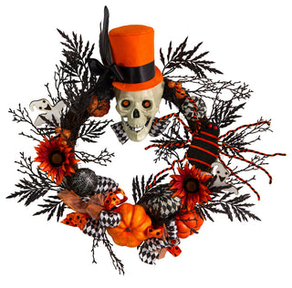 30" Spider and Skull With Top Hat Halloween Wreath