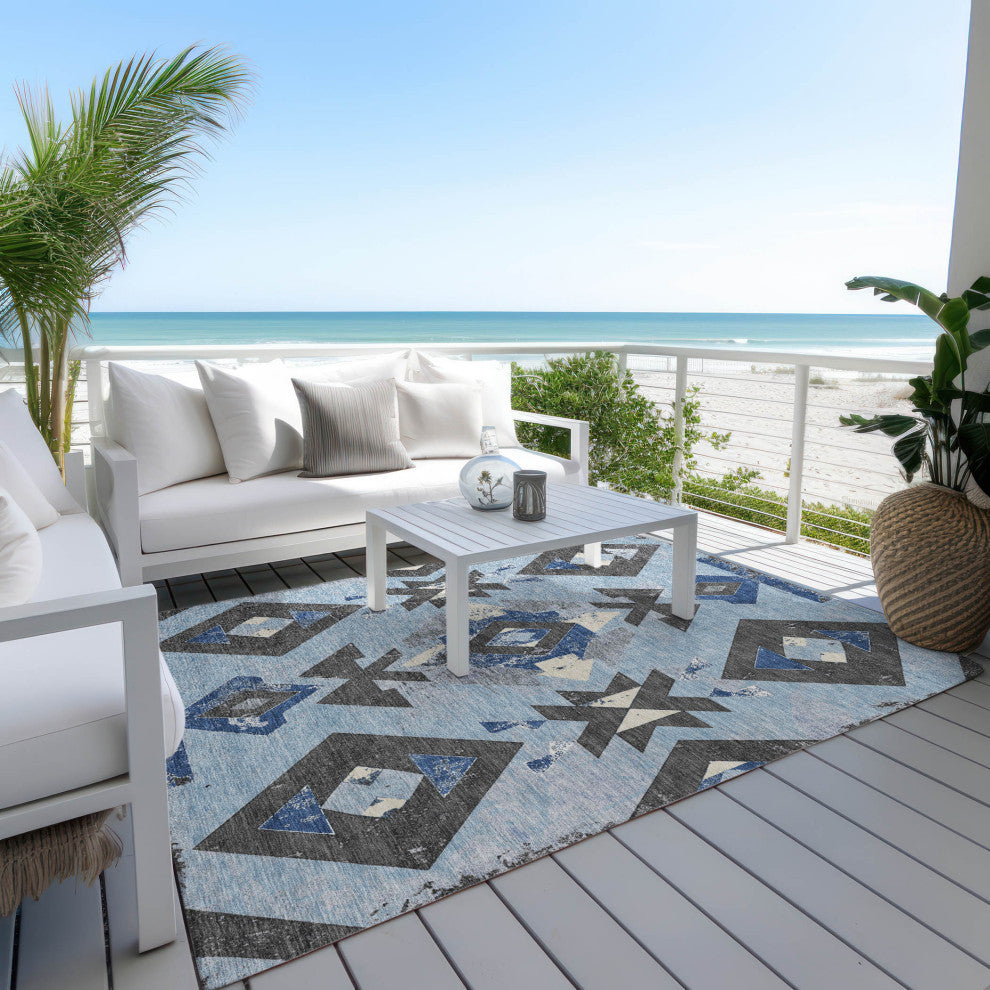 Machine Washable Indoor/Outdoor Chantille ACN1882 Blue 8' x 10' Rug