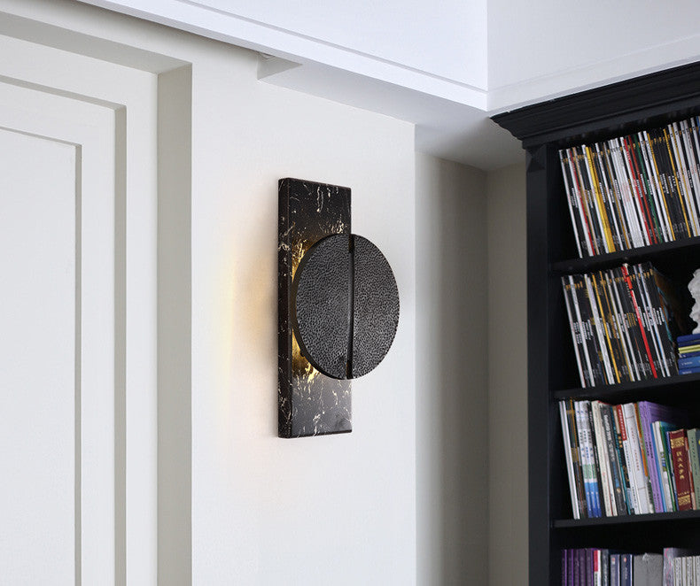 Modern Marble Wall Lamp in Designer Style for Living Room, Bedroom, Black, Cool Light