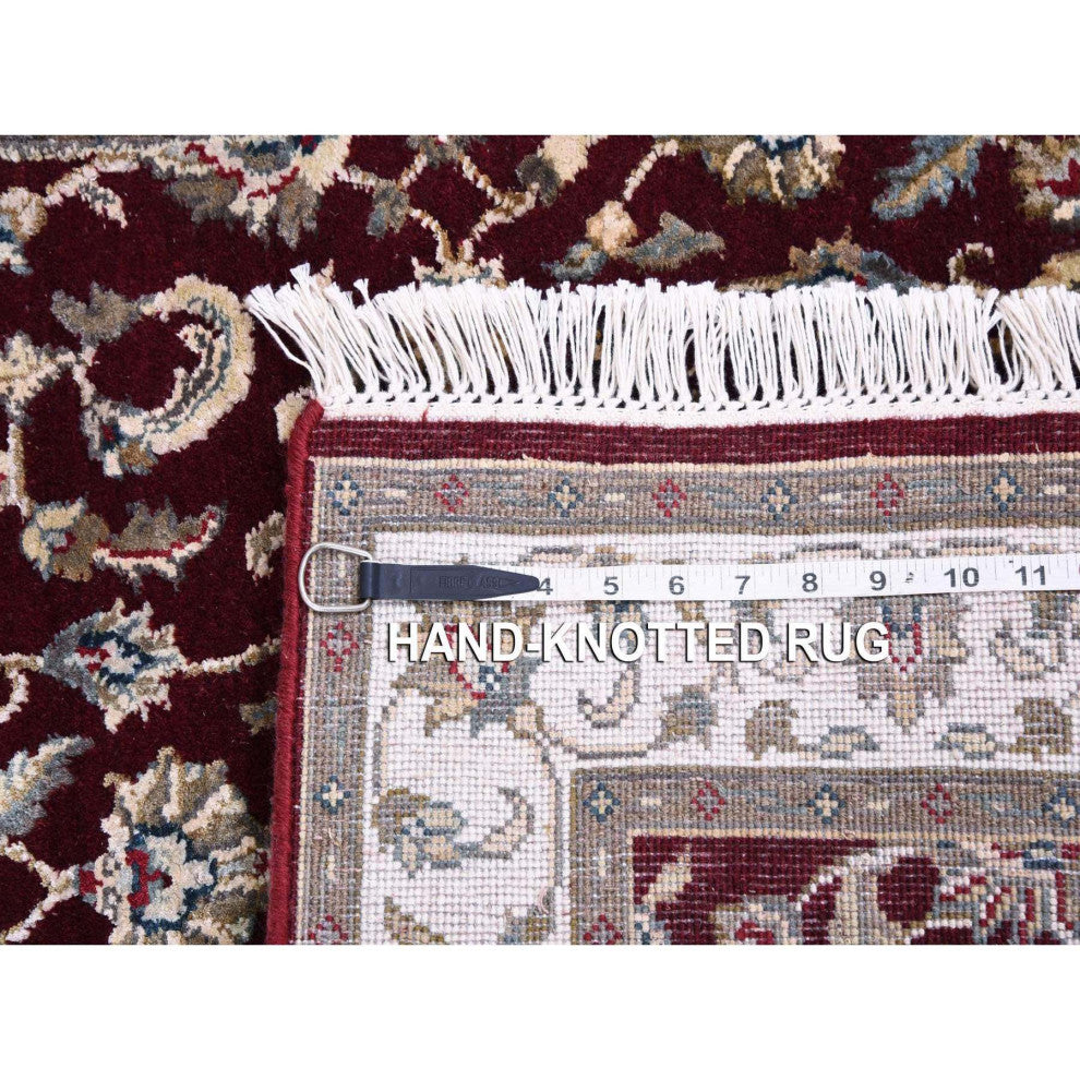 Burgundy Red, Wool and Silk, Hand Knotted, Rajasthan, Runner, Rug, 2'7" x 10'0"