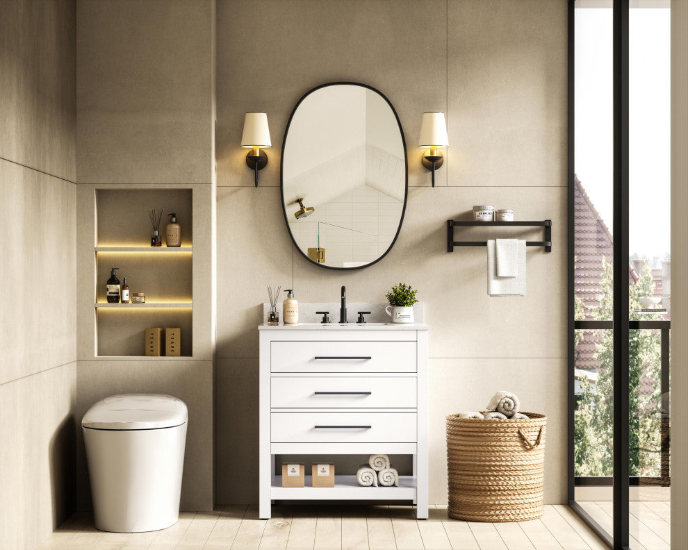 Home Living 30" Single Bathroom Vanity, White With Backsplash