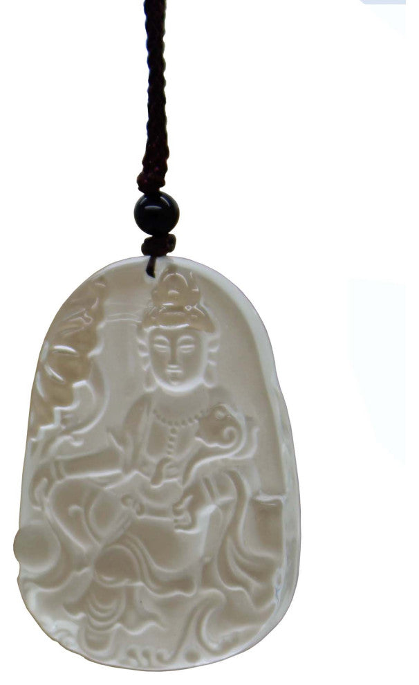 Clear Liuli Glass Kwan Yin, Bodhisattva, Goddess Of Mercy Statue Pendant