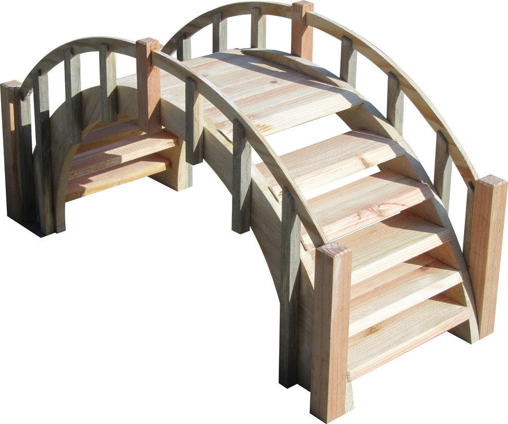 SamsGazebos Fairy Tale Wood Garden Bridge With Picket Railings, Unfinished