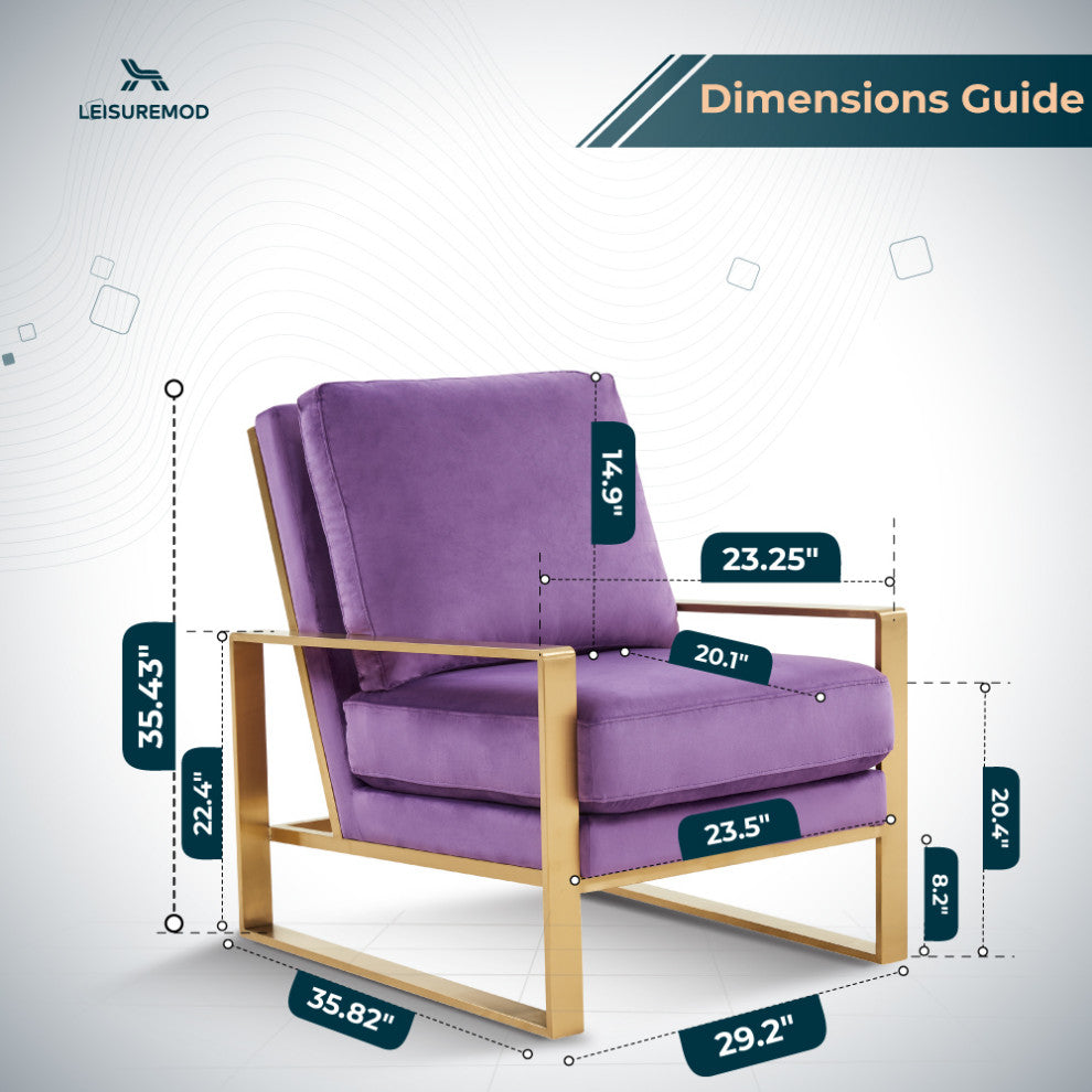 LeisureMod Jefferson Velvet Accent Armchair With Gold Frame, Purple
