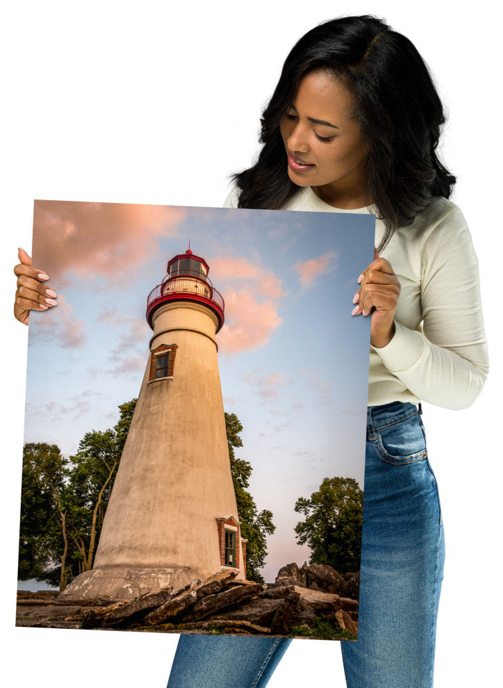 Marblehead Lighthouse at Sunset From the Shore Unframed Wall Art Prints, 16" X 20"