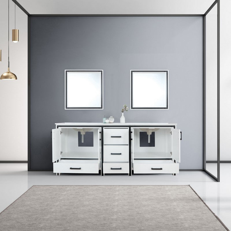 Ziva White 80" Double Vanity, Cultured Marble Top, 30" Mirrors