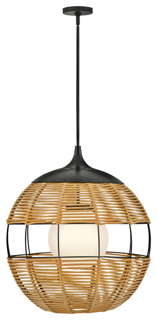 Hinkley Maddox 24.25" Outdoor Large Bohemian Orb Pendant, Black + Natural Nylon