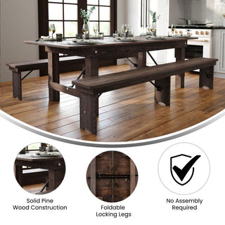 HERCULES Series 8' x 40" Solid Pine Folding Farm Table, Mahogany