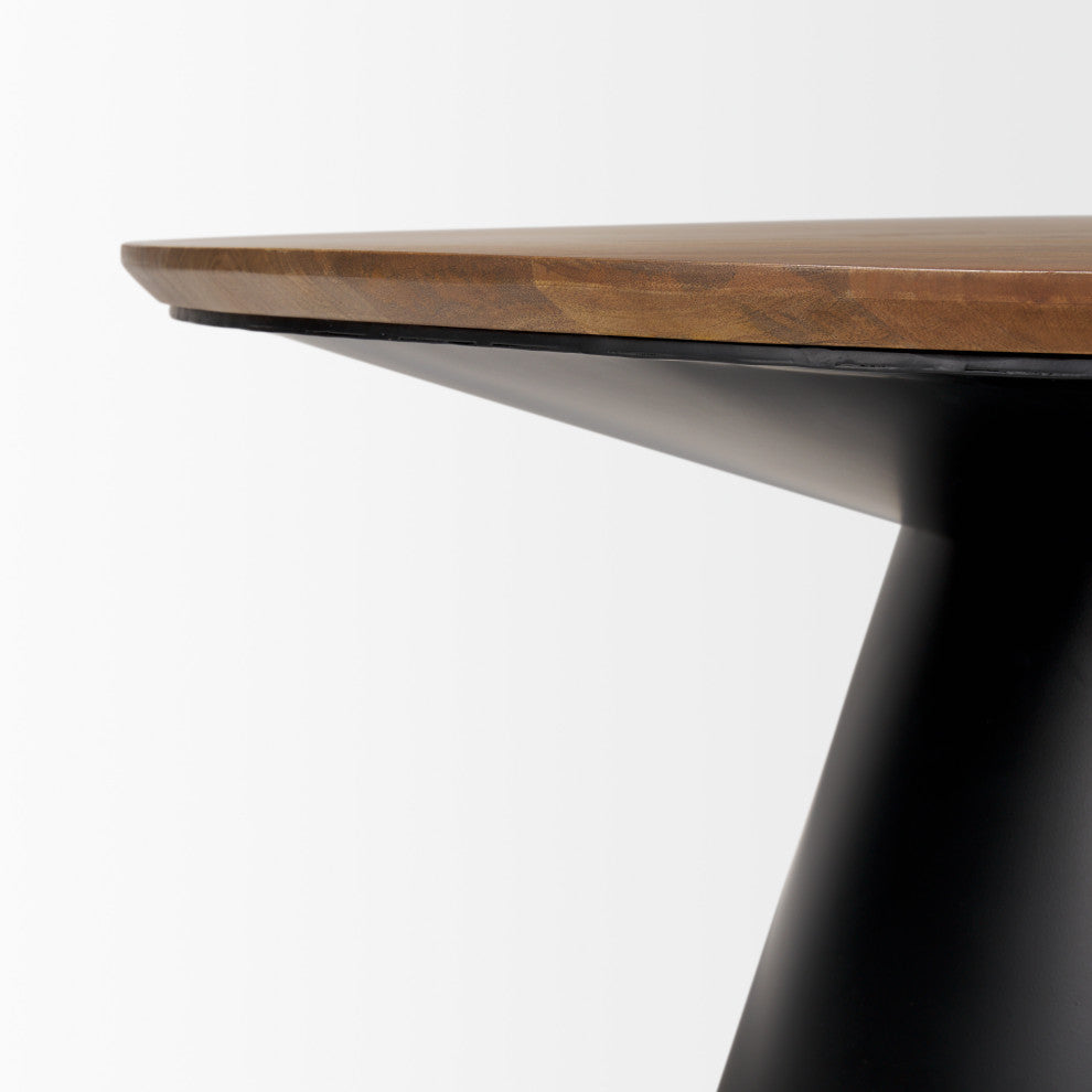 Mitchell Black Metal Pedestal Base With Brown Wood Top Coffee Table