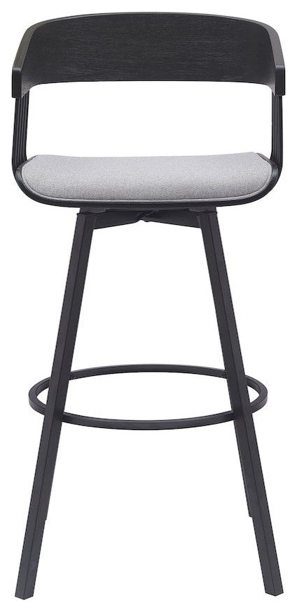 Athena Upholstered Wood Swivel Bar or Counter Stool with Black Metal