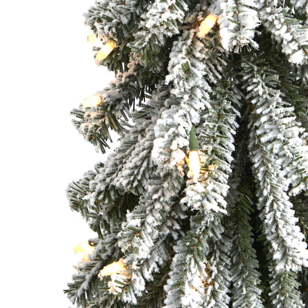 3' Flocked Grand Alpine Faux Xmas Tree W/Lights & Bendable Branches