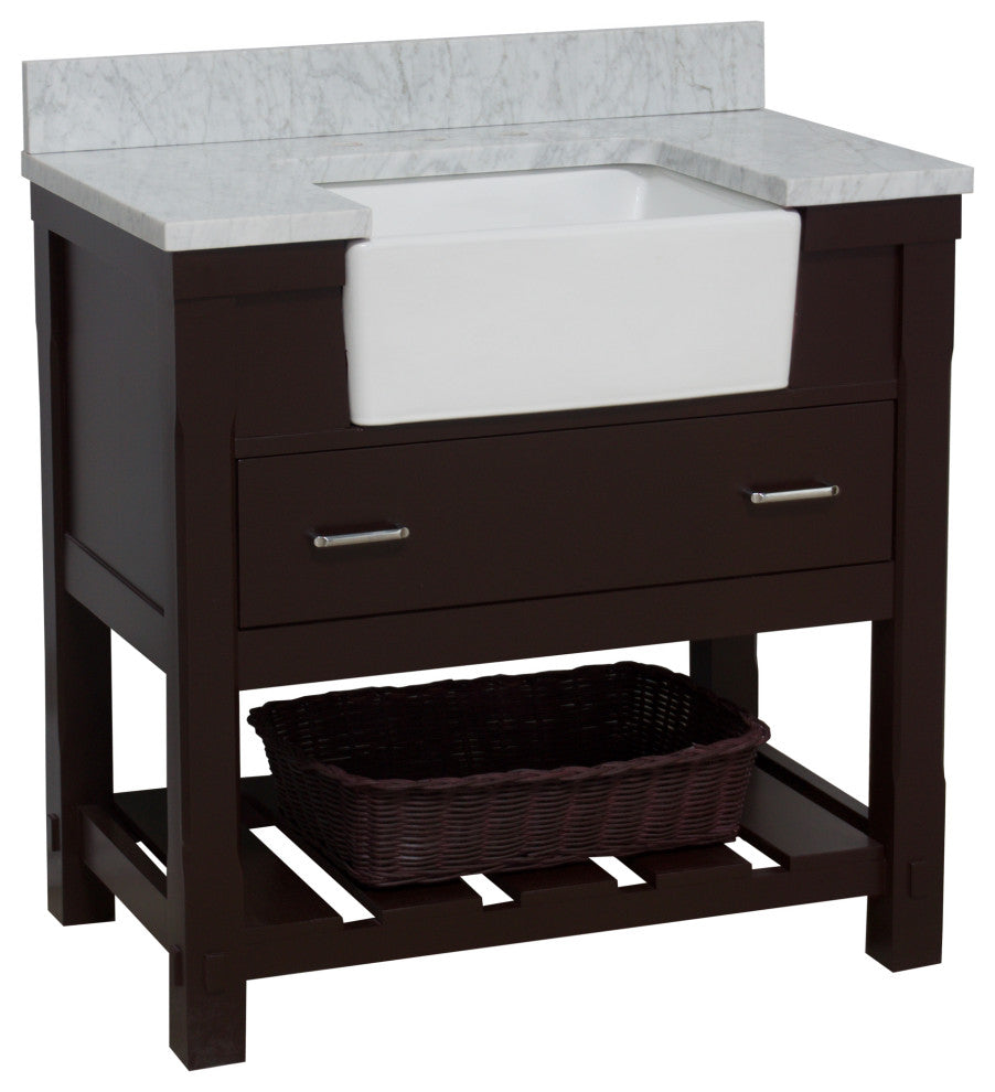 Charlotte 36" Bathroom Vanity, Chocolate, Carrara Marble Top