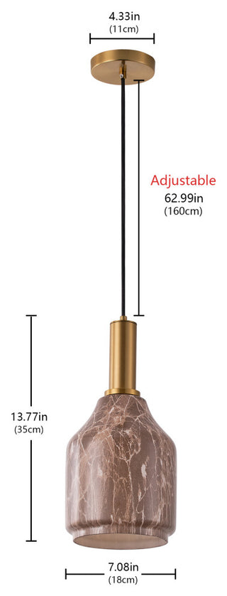 Farmhouse Brown 1-Light Marble Texture Glass Pendant Light