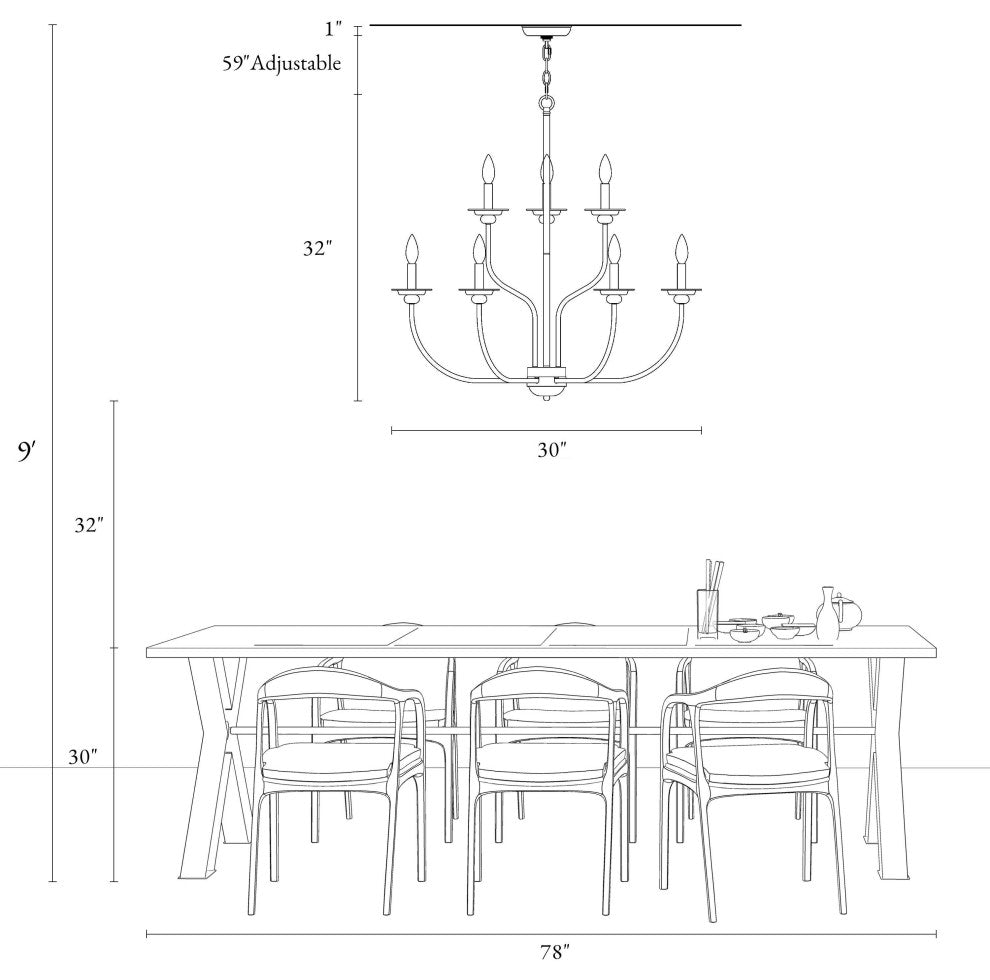 LNC 2-Tier Matte Black Farmhouse Candle-Style Chandelier, 9 Lights