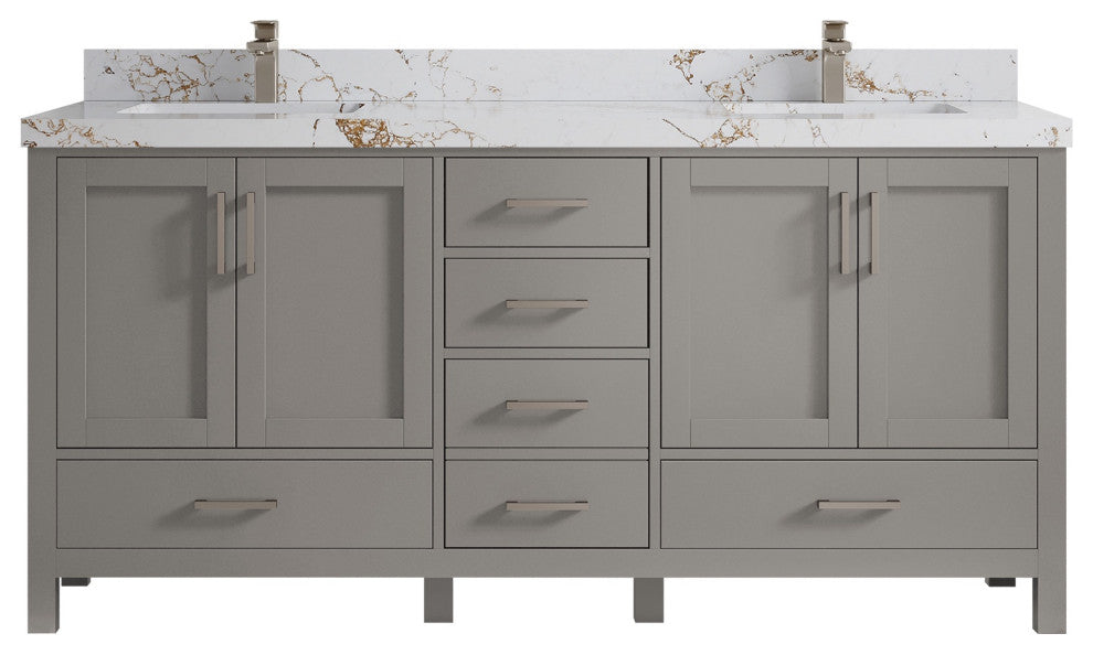Malibu 72 Double Sink Bath Vanity in Elephant Skin Gray 2" Viola Gold