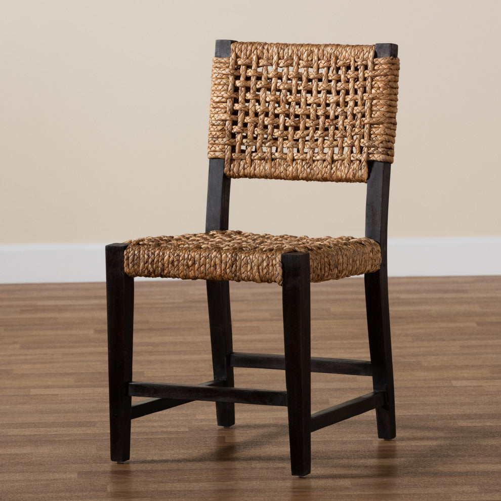 Alise Modern Bohemian Dark Brown Mahogany Wood and Banana Fiber Dining Chair