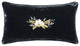 Stella Floral Embroidered Faux Silk Velvet Lumbar Pillow, 14"x24", Midnight Blue
