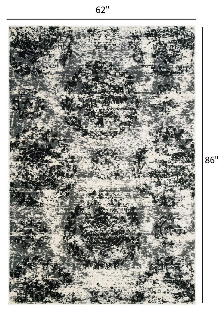 5" x 7" Black and White Abstract Area Rug