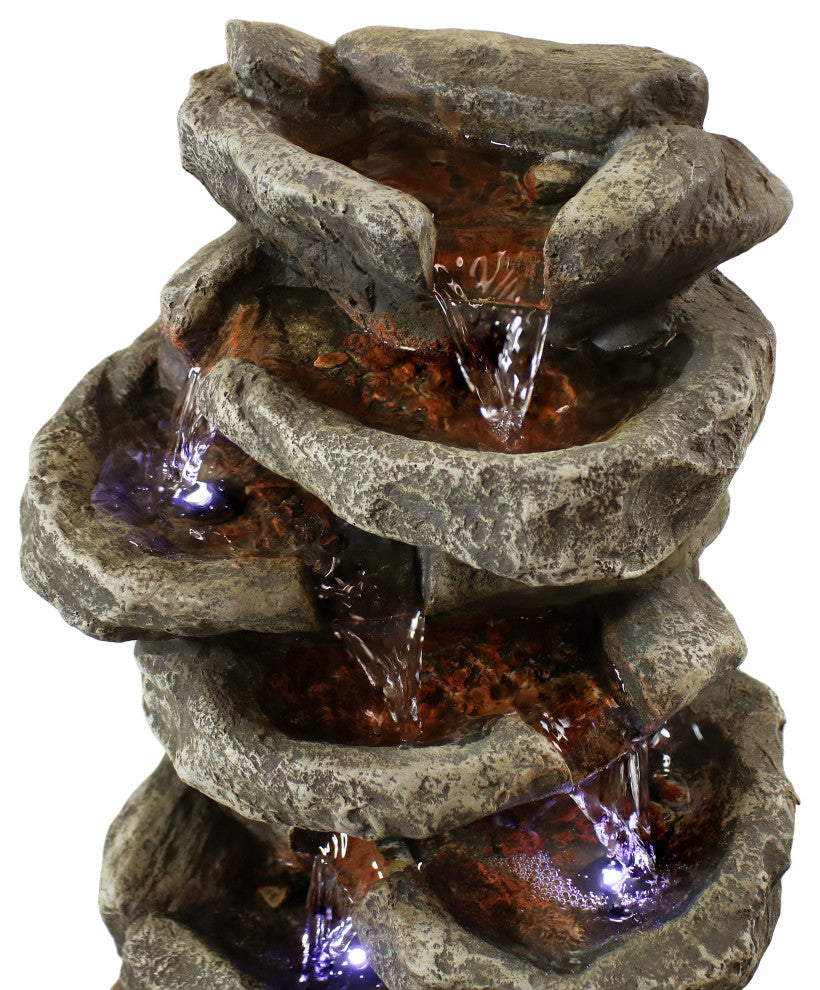 Sunnydaze 6 Tier Stone Falls Tabletop Indoor Water Fountain With LED, 15"