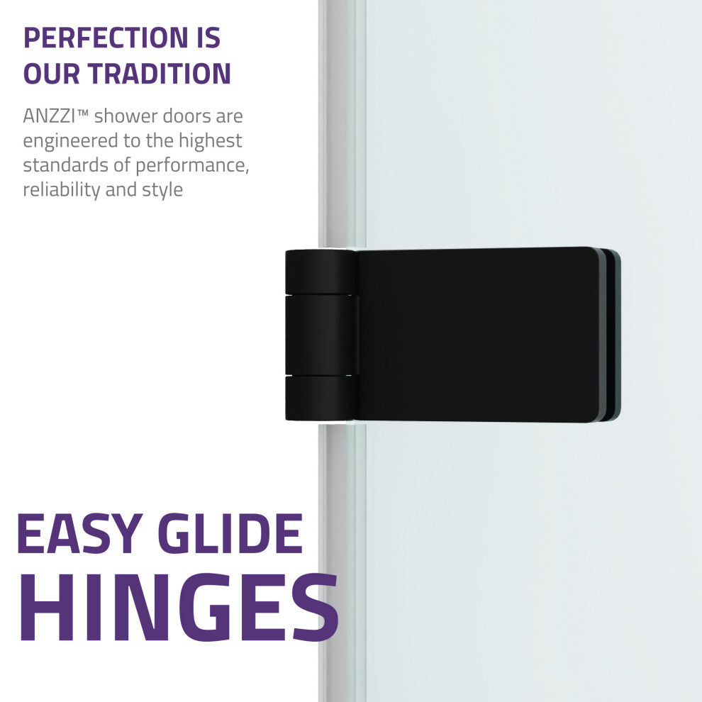Vensea Series 31.5"x56" Frameless Hinged Tub Door, Matte Black