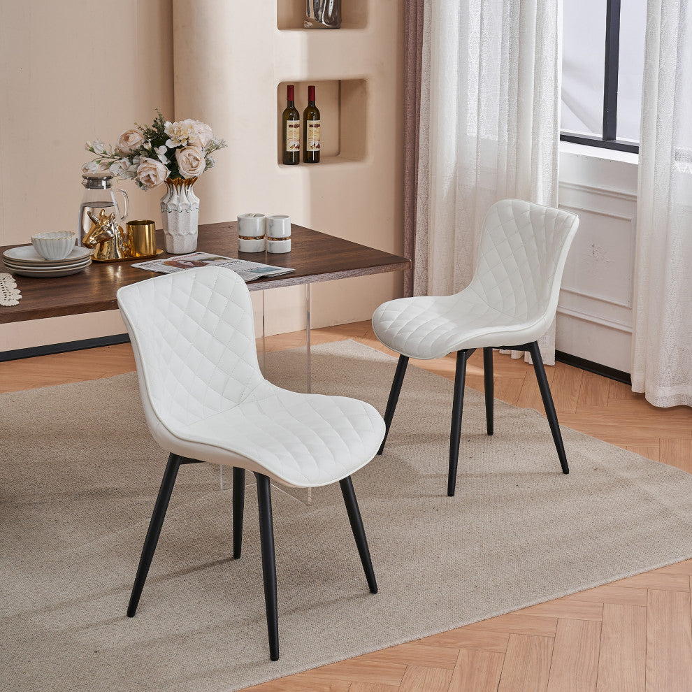Younike Faux Leather Dining Chair, Diamond Pattern Set of 2, White