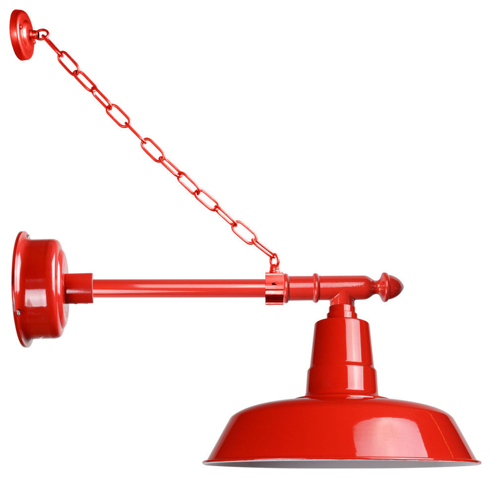 22" Vintage LED Wall Light With Victorian Arm and Chain, Red