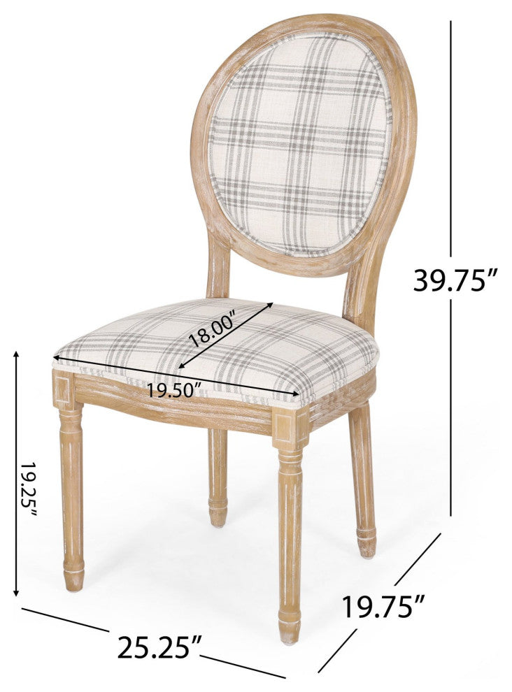 Set of 2 Dining Chair, Wood Frame With Padded Seat & Oval Back, Dark Blue Plaid