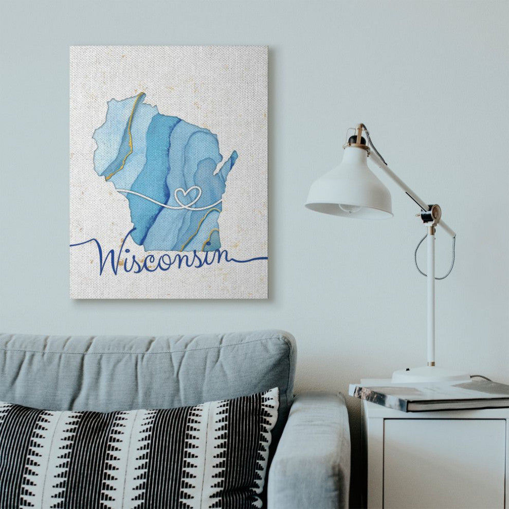 Stupell Industries Wisconsin Agate Blue US State Design, 30 x 40