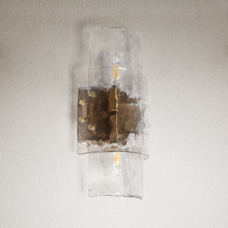 LNC Astridee 2-Light 6.3" Modern Candle Textured Glass Wall Sconce, Brass