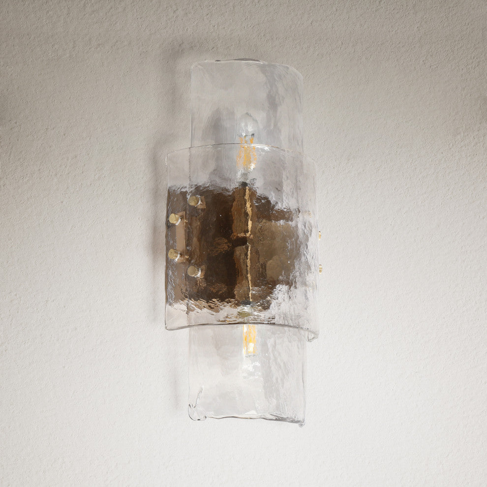LNC Astridee 2-Light 6.3" Modern Candle Textured Glass Wall Sconce, Brass