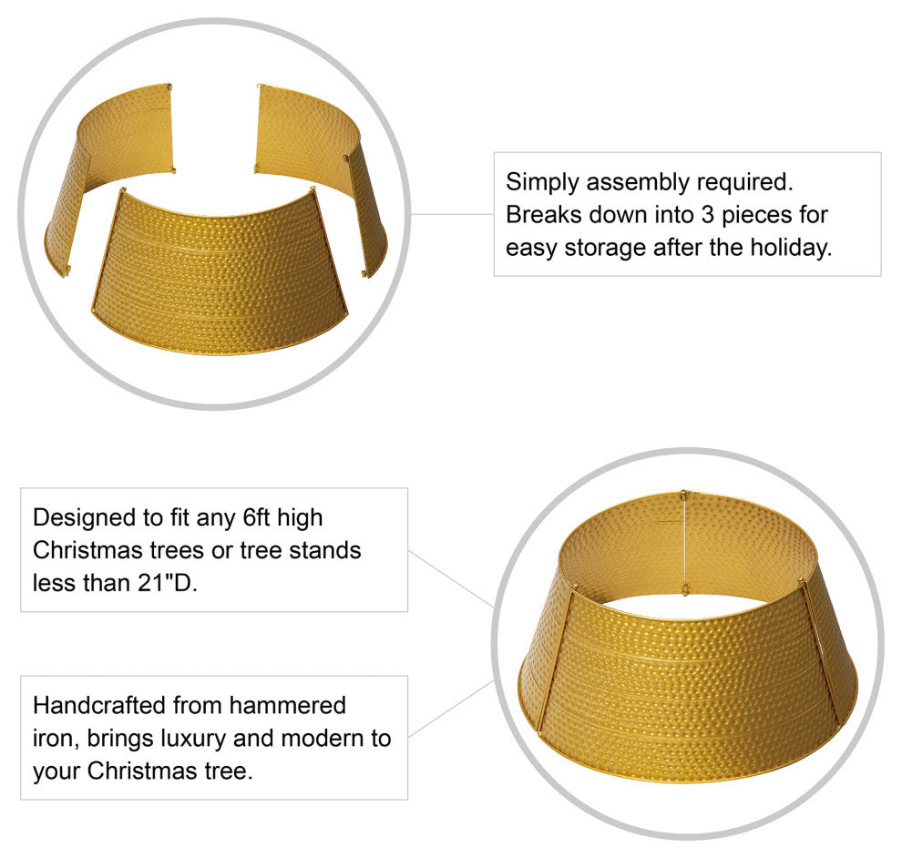 Gold Hammered Metal Tree Collar, 22"D