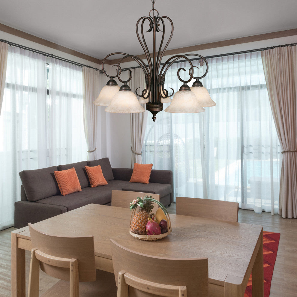 Homestead 5-Light Nook Chandelier, Rubbed Bronze With Tea Stone Glass