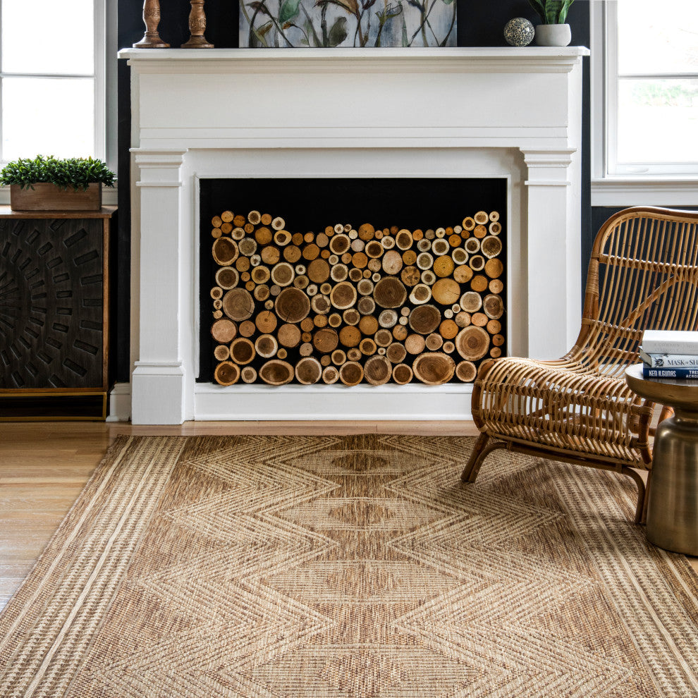 Nuloom Ranya Tribal Indoor/Outdoor Contemporary Area Rug, Light Brown 6'7"x9'