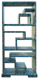 84" Distressed Blue Uneven Shelves Slim Display Cabinet Room Divider Hws4325