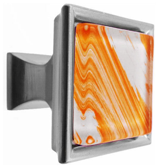 Hand Brushed Orange Tilted Strokes Crystal Glass Brushed Nickel Classic Knob