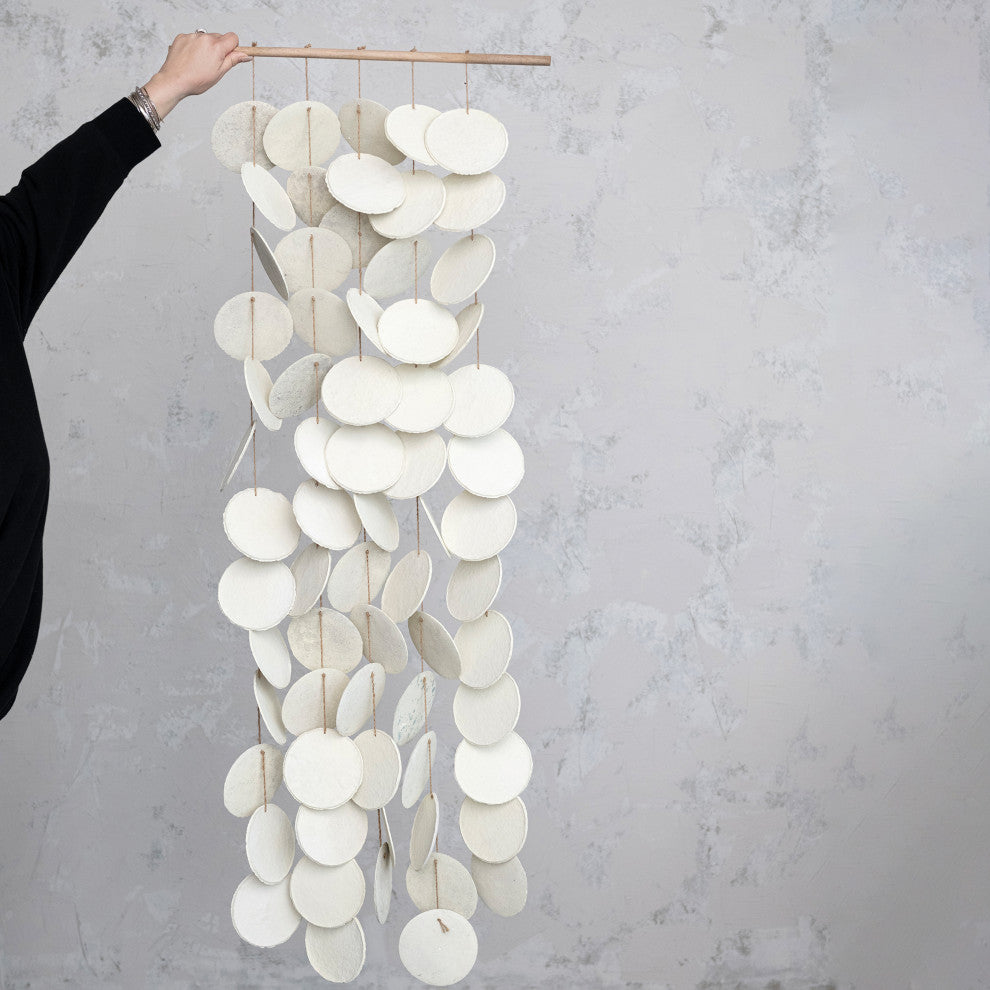 56 Inches Handmade Paper Mache Wall Hanging, Cream