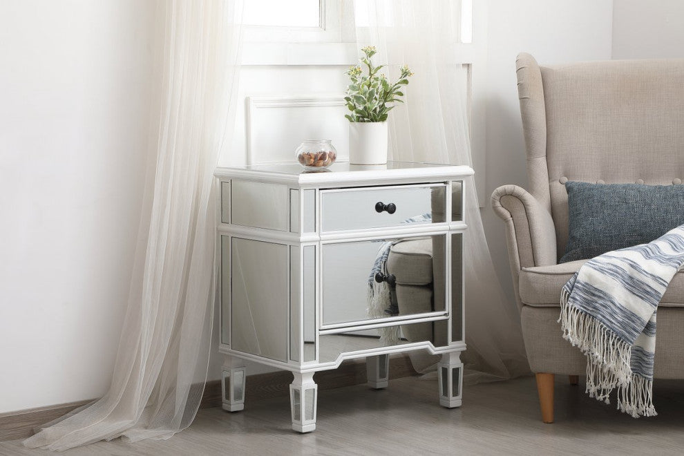 Elegant MF6-1016AW 24"Mirrored End Table, Antique White