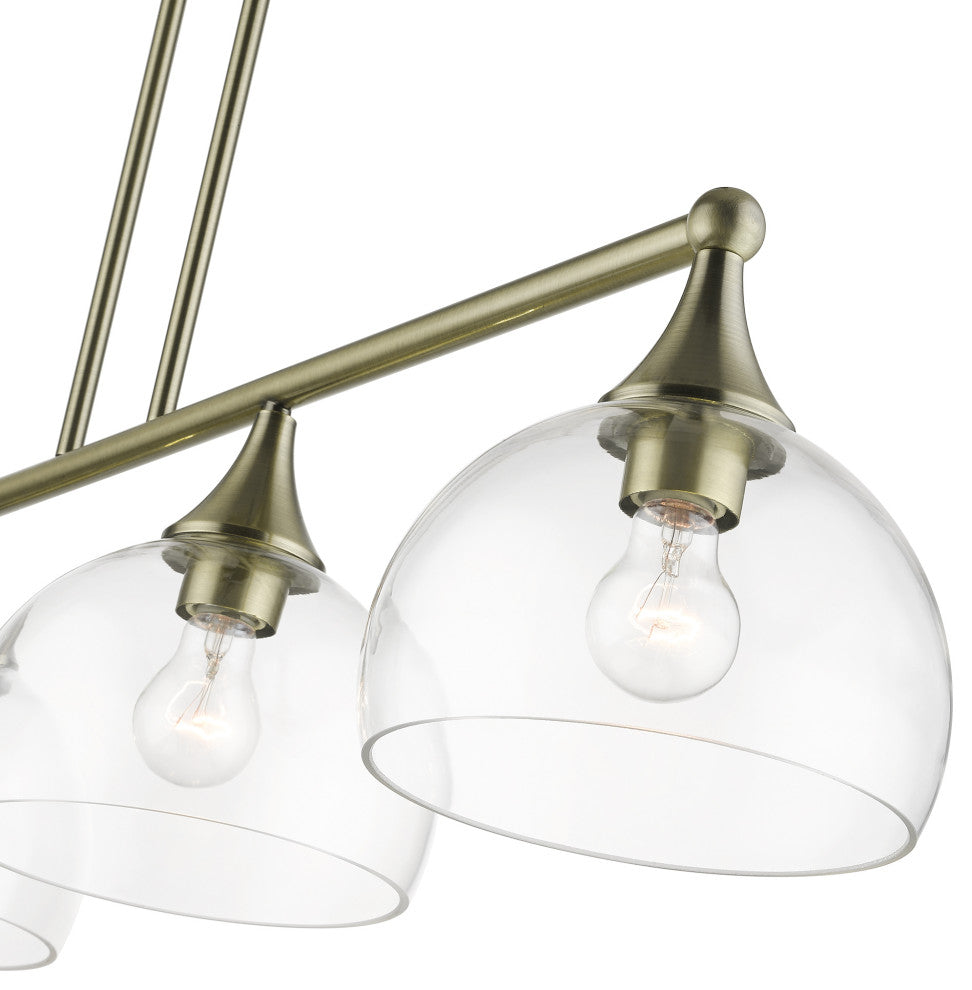 4 Light Antique Brass Large Linear Chandelier