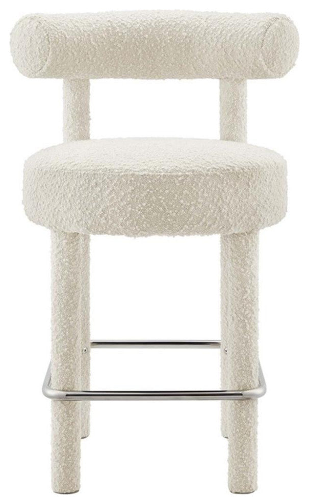 Modway Toulouse 26" Upholstered Fabric Counter Stool in Ivory/Silver (Set of 2)