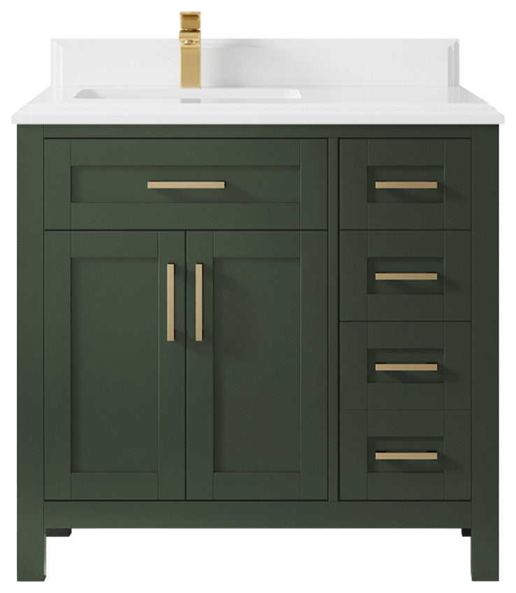 Cambridge 36 Left Offset Bath Vanity in Pewter Green 1.5" White Quartz