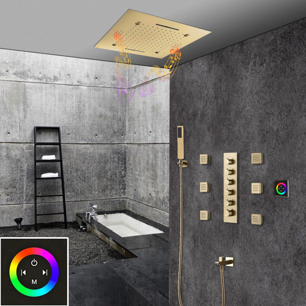 LED Shower System With Body Jets and Hand Shower, Style 1- Touch Panel Light
