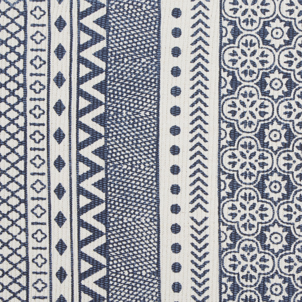 French Blue Printed Off-White Hand-Loomed Shag Rug 2x3 ft.