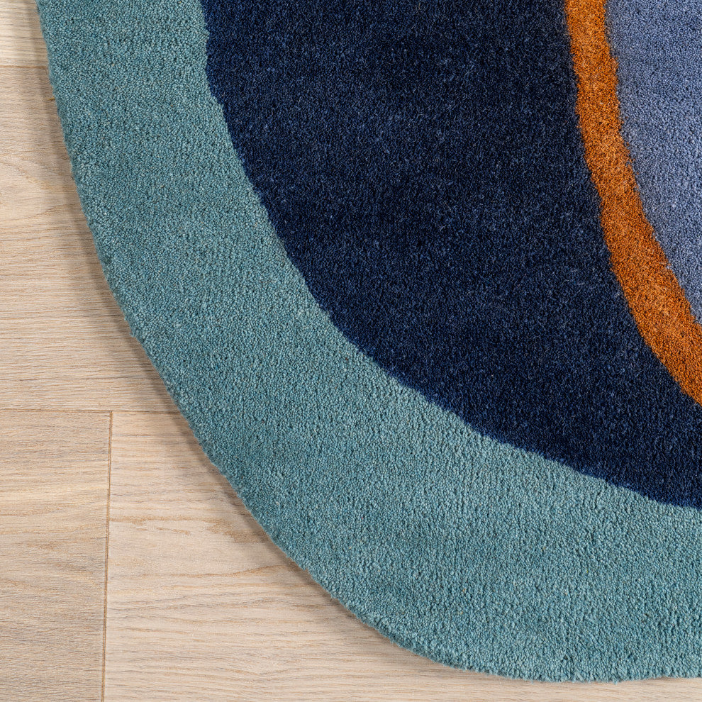 Greenwich Abstract Wool Area Rug, Blue Multicolor 4'x6'