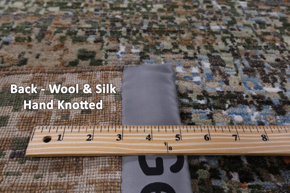 8' 1" X 10' 4" Hand Knotted Abstract Wool and Silk Rug Q8552