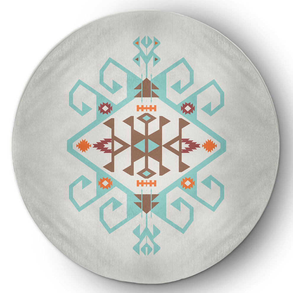 Southwest Medallion Spring Chenille Rug, Light Blue, 5' Round