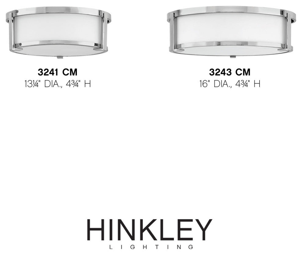 Hinkley Lowell 13.25" Sm Flush Mount Ceiling Light, Chrome + Etched Opal