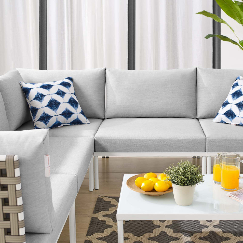 Lounge Sectional Sofa Chair Table Set, Sunbrella, Aluminum, Gray, Outdoor
